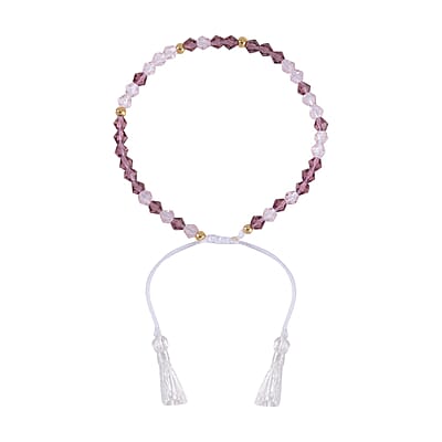 Light and Dark Pink Glass Beaded Bolo Always in My Heart Morse Code Bracelet in Natural Cotton Cord and 14K YG Over Sterling Silver (Adjustable)