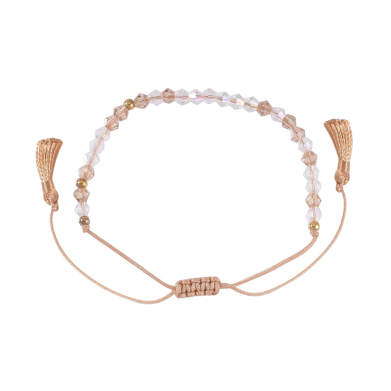 White and Brown Glass Beaded Bolo A New Chapter Morse Code Bracelet in Natural Cotton Cord and 14K YG Over Sterling Silver (Adjustable)
