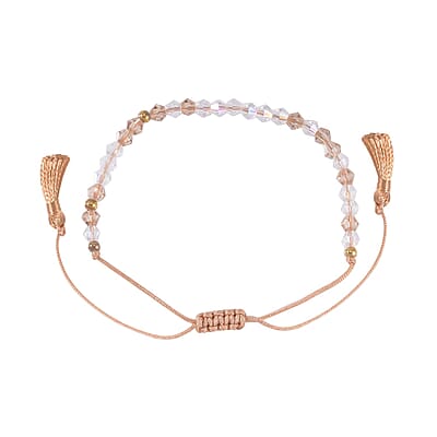 White and Brown Glass Beaded Bolo A New Chapter Morse Code Bracelet in Natural Cotton Cord and 14K YG Over Sterling Silver (Adjustable)