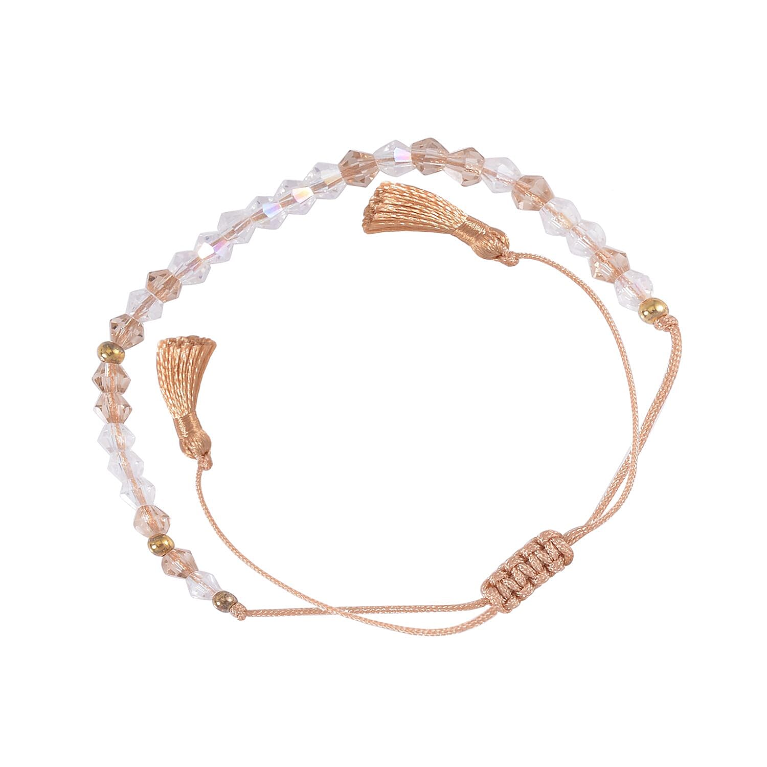 White and Brown Glass Beaded Bolo A New Chapter Morse Code Bracelet in Natural Cotton Cord and 14K YG Over Sterling Silver (Adjustable)
