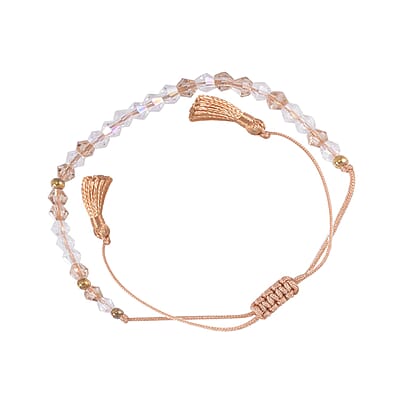 White and Brown Glass Beaded Bolo A New Chapter Morse Code Bracelet in Natural Cotton Cord and 14K YG Over Sterling Silver (Adjustable)