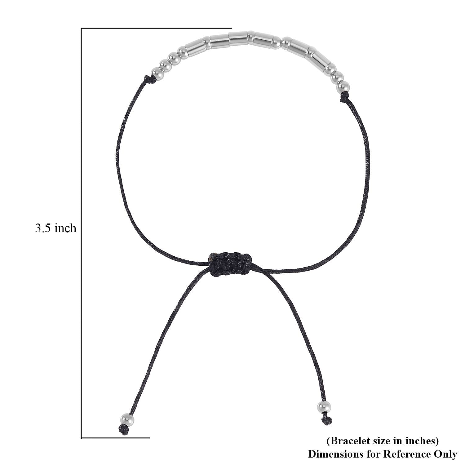 Rhodium Over Sterling Silver Bolo Strength Morse Code Bracelet in Black Cord (Adjustable)