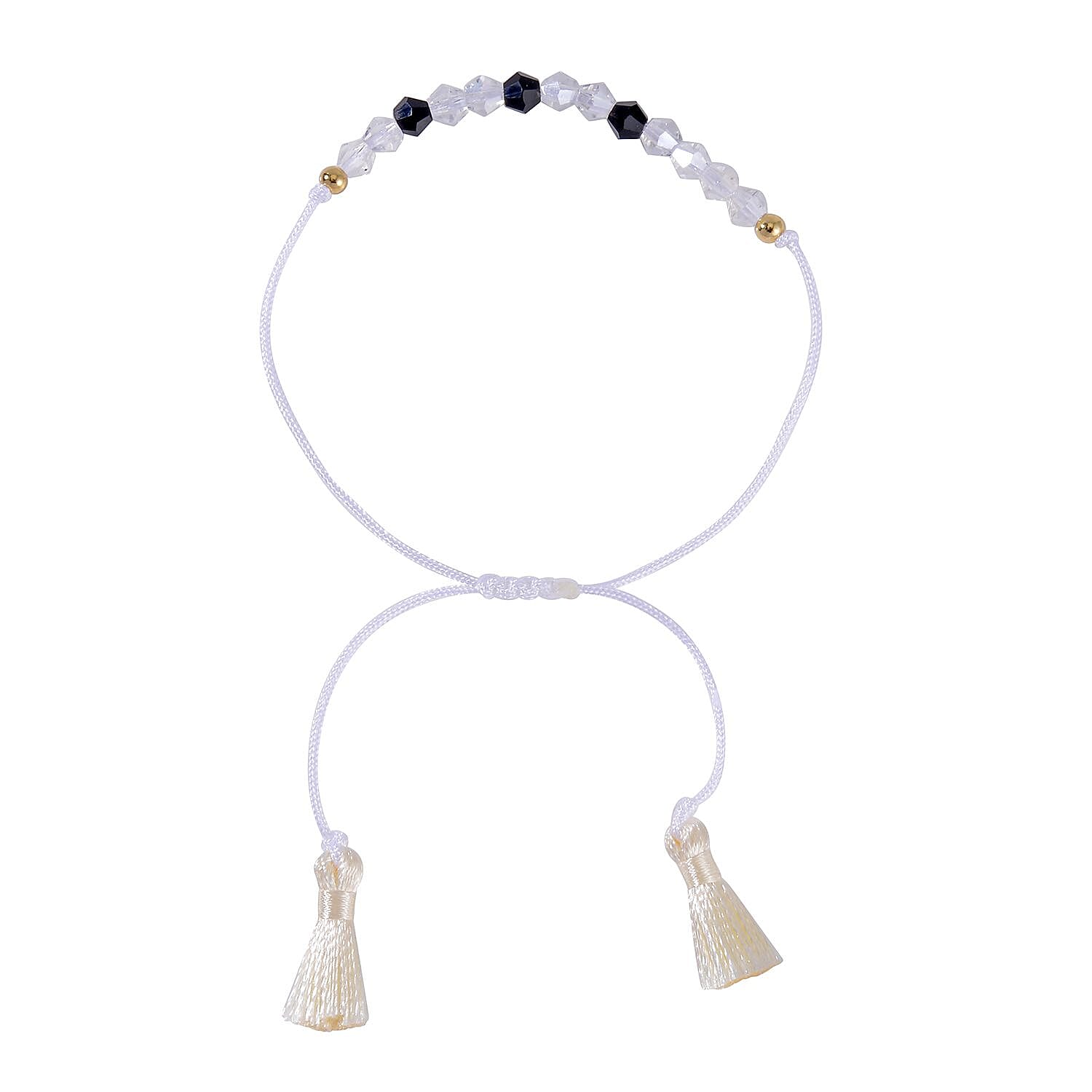 Black and White Glass Beaded Bolo Faith Morse Code Bracelet in Natural Cotton Cord (Adjustable) 10.85 ctw