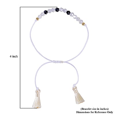Black and White Glass Beaded Bolo Faith Morse Code Bracelet in Natural Cotton Cord (Adjustable) 10.85 ctw