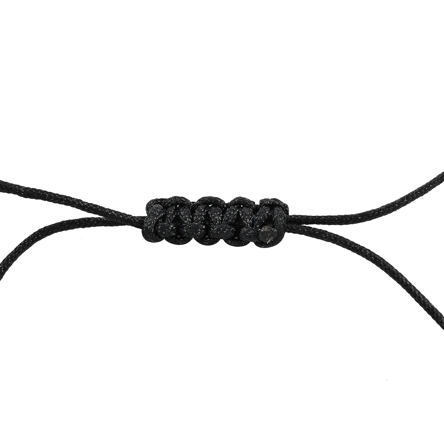 Black Cord Beaded Bracelet in Rhodium Over Sterling Silver (Adjustable)