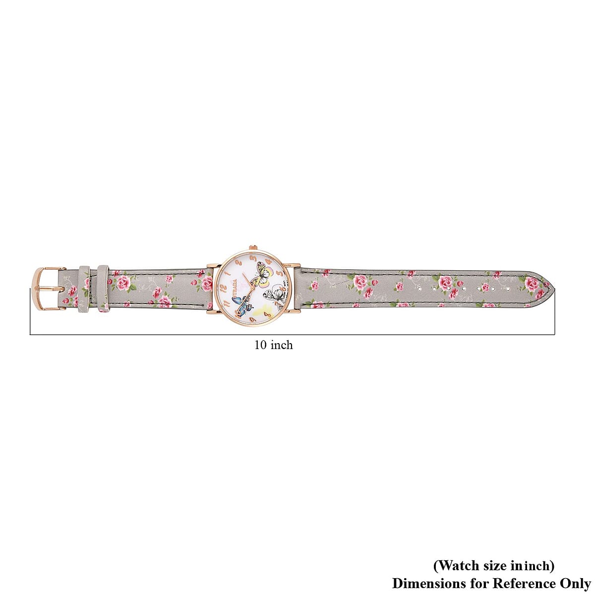 Strada Japanese Movement Butterfly Pattern Watch in Rosetone with Gray Faux Leather Floral Print Strap (7.25-8.75 In) (37.10mm) image number 6