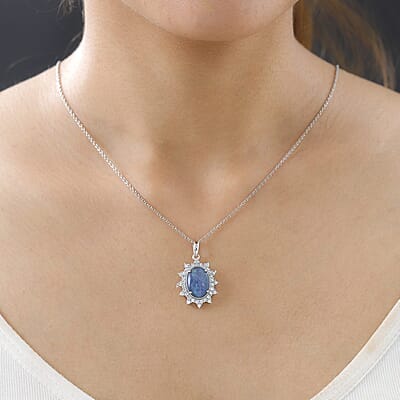 Luxoro 10K White Gold Premium Boulder Opal Triplet and Moissanite Halo Pendant 4.15 ctw