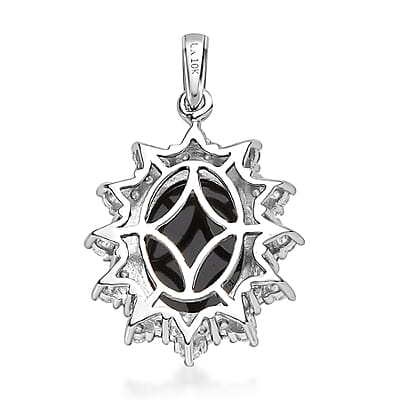 Luxoro 10K White Gold Premium Boulder Opal Triplet and Moissanite Halo Pendant 4.15 ctw