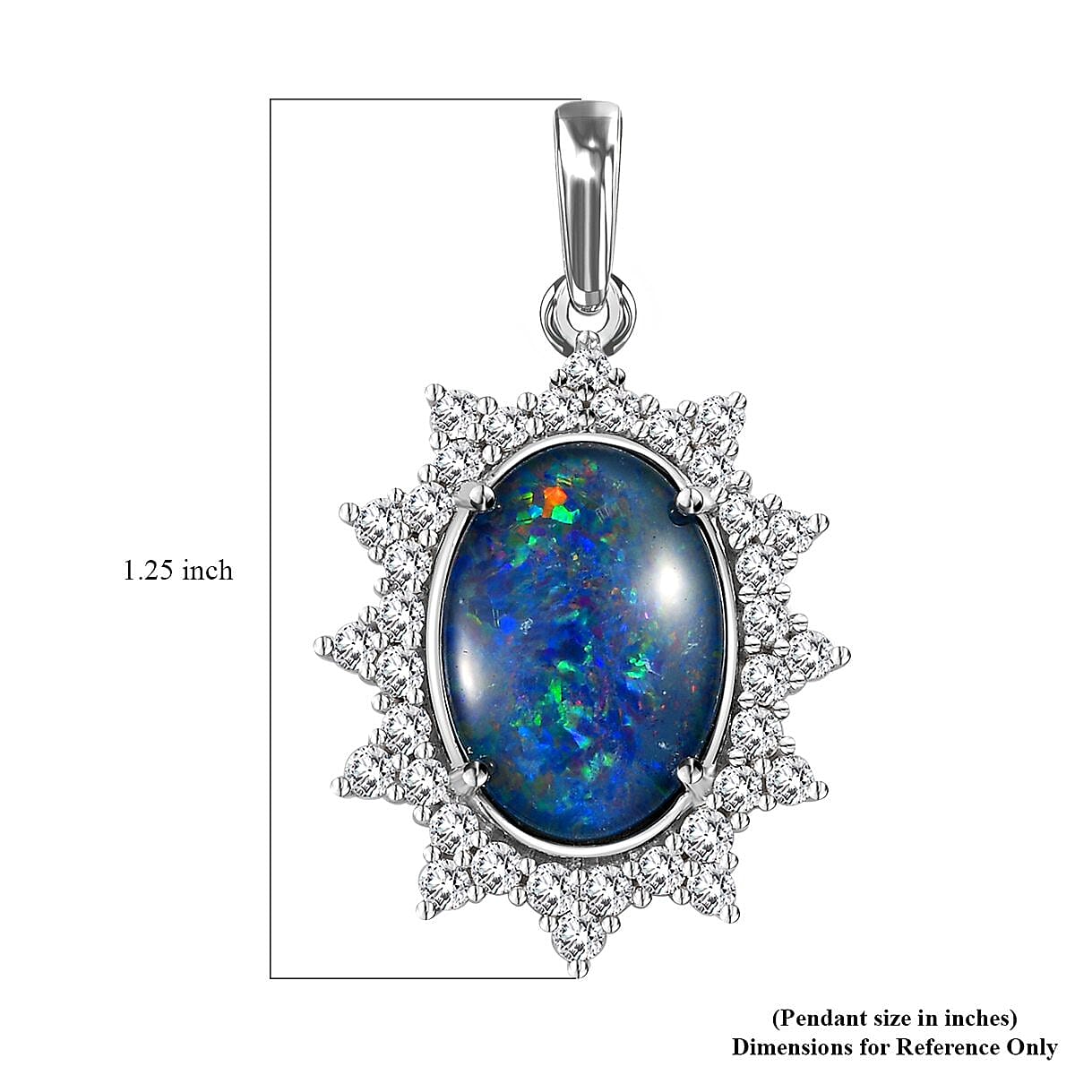 Luxoro 10K White Gold Premium Boulder Opal Triplet and Moissanite Halo Pendant 4.15 ctw