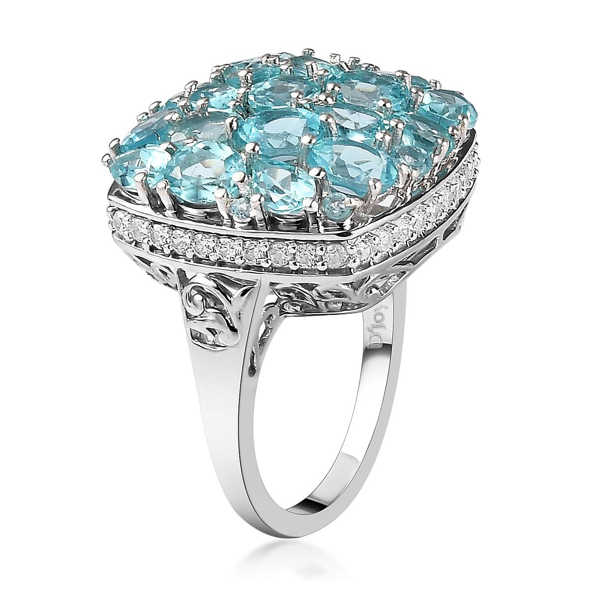 Madagascar Paraiba Apatite and White Zircon Ring in Platinum Over Sterling Silver (Size 10.0) 6.80 ctw