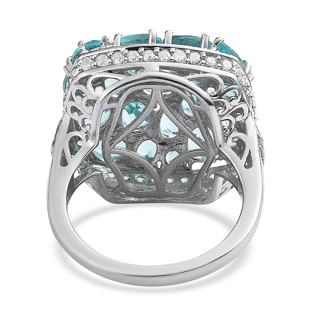 Madagascar Paraiba Apatite and White Zircon Ring in Platinum Over Sterling Silver (Size 10.0) 6.80 ctw