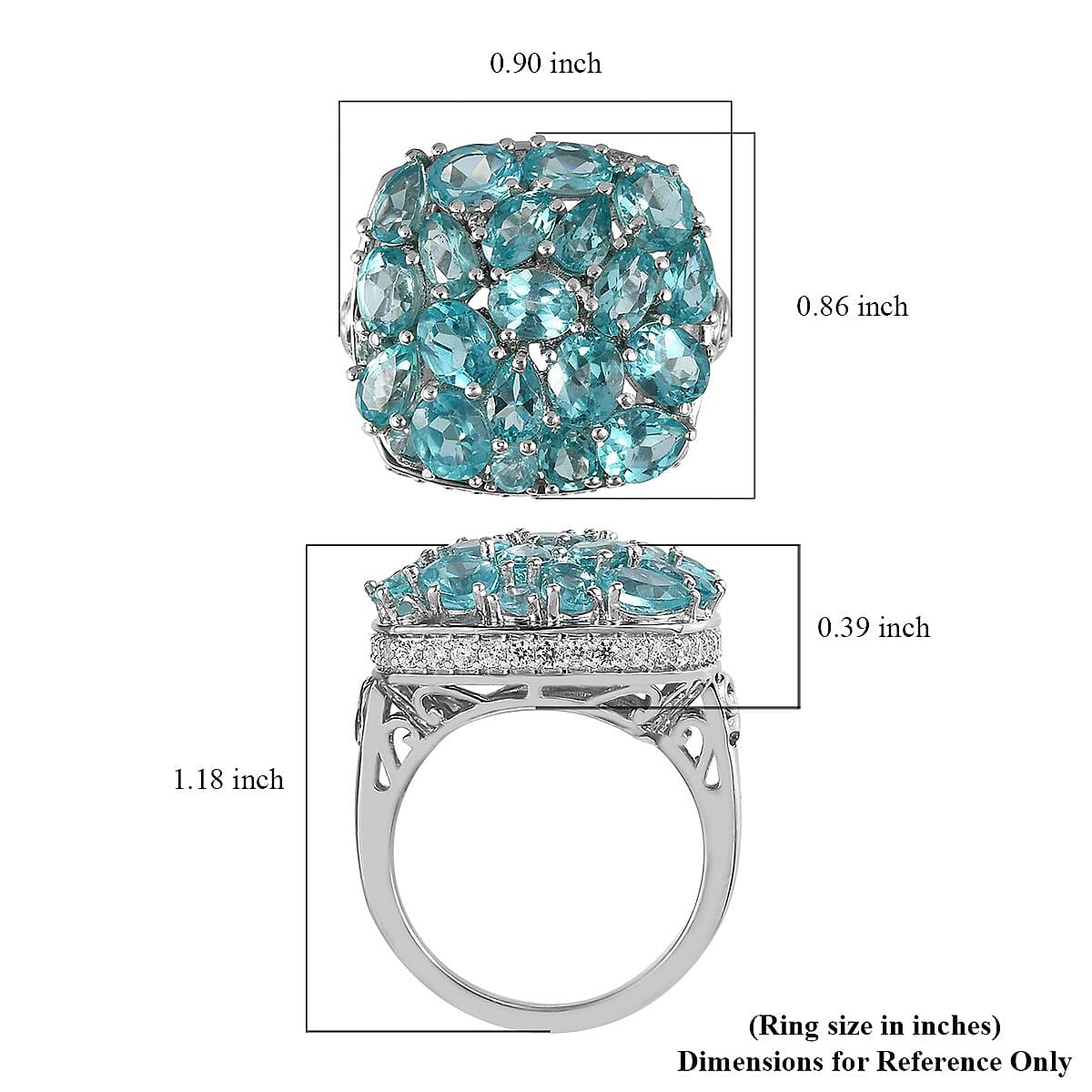 Madagascar Paraiba Apatite and White Zircon Ring in Platinum Over Sterling Silver (Size 10.0) 6.80 ctw