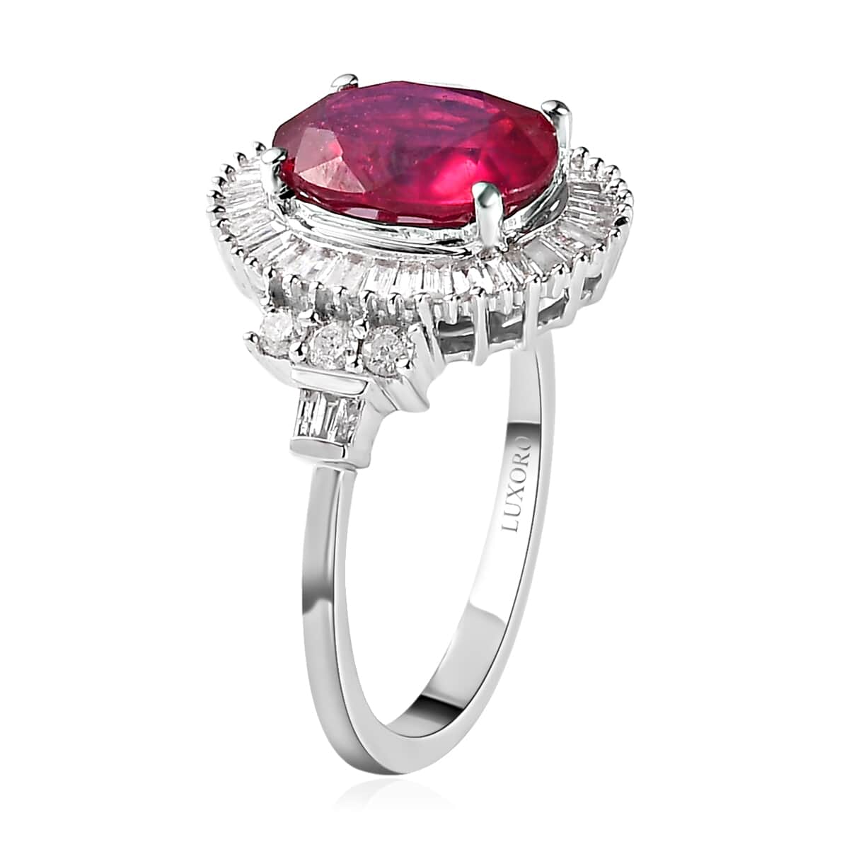 Luxoro 10K White Gold Premium Niassa Ruby (FF) and Diamond Ring (Size 7.0) 4.10 ctw image number 3