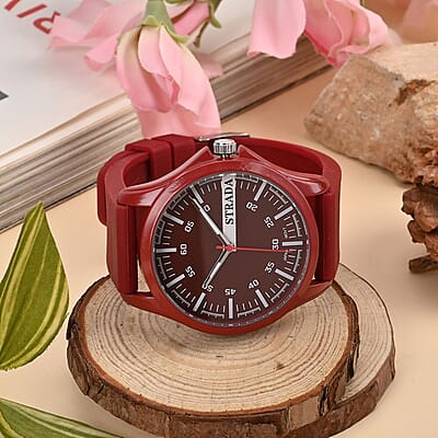 Strada Japanese Movement Watch with Red Silicone Strap (39.87 mm) (6.25-8.50 Inches)
