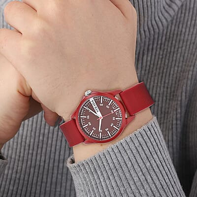 Strada Japanese Movement Watch with Red Silicone Strap (39.87 mm) (6.25-8.50 Inches)