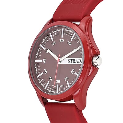 Strada Japanese Movement Watch with Red Silicone Strap (39.87 mm) (6.25-8.50 Inches)
