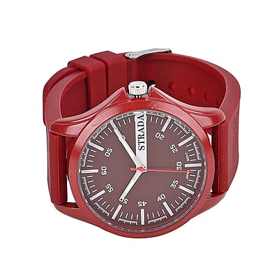 Strada Japanese Movement Watch with Red Silicone Strap (39.87 mm) (6.25-8.50 Inches)