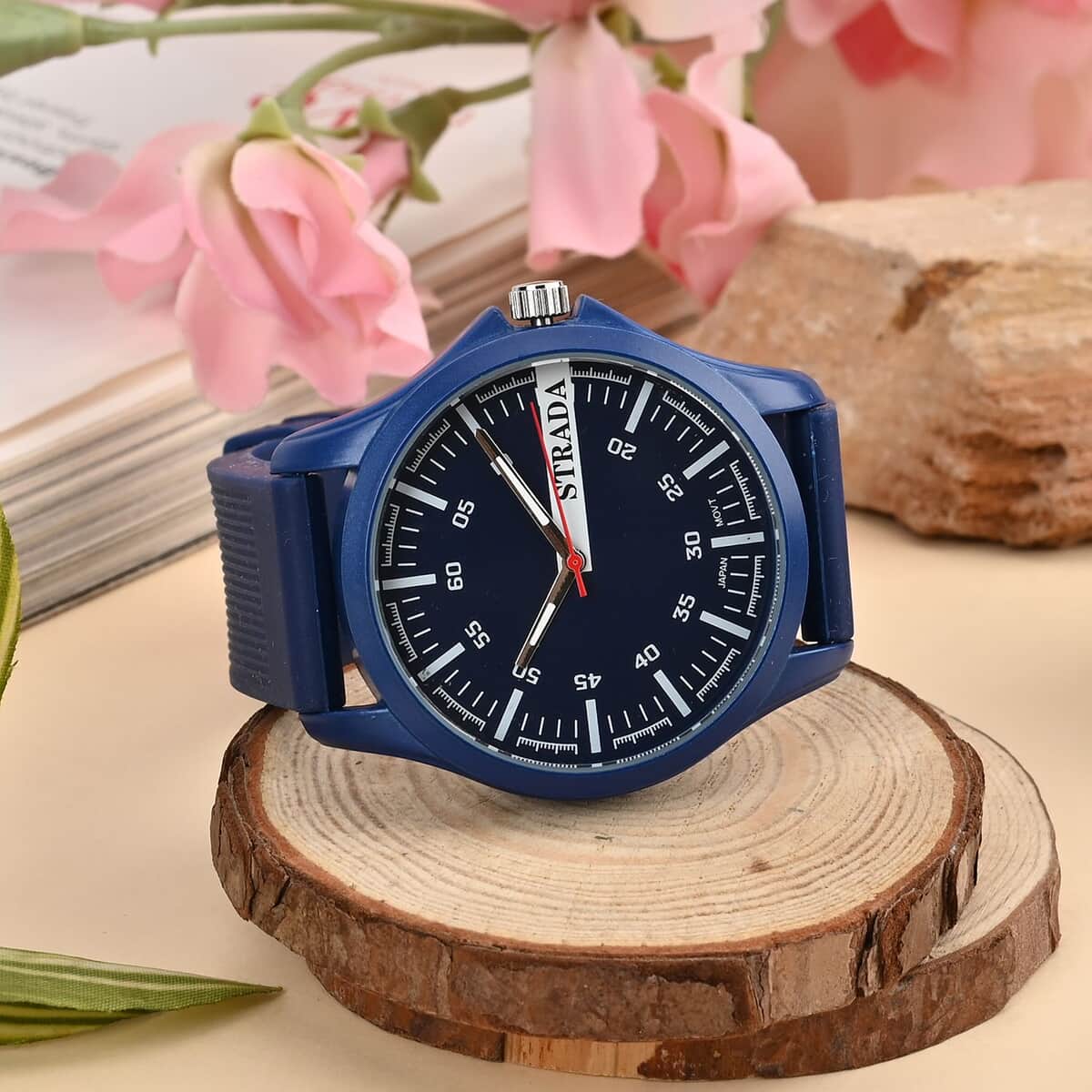 Strada Japanese Movement Watch with Blue Silicone Strap (39.87 mm) (6.25-8.50 Inches) image number 1