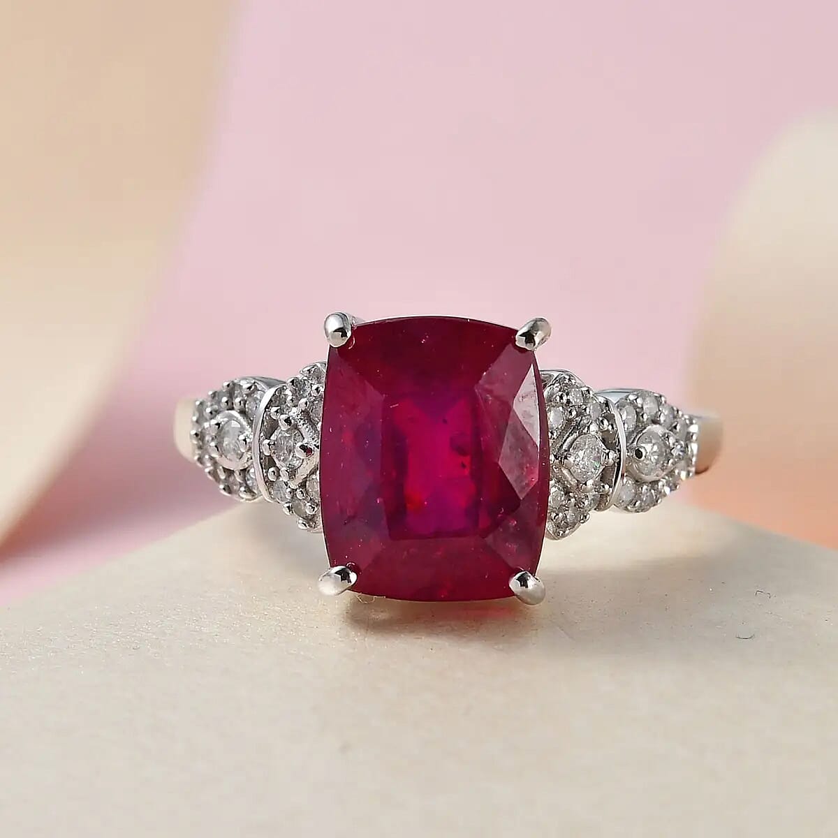 Doorbuster LUXORO 10K White Gold Premium Niassa Ruby and Diamond Ring 3.50 Grams 5.60 ctw image number 1
