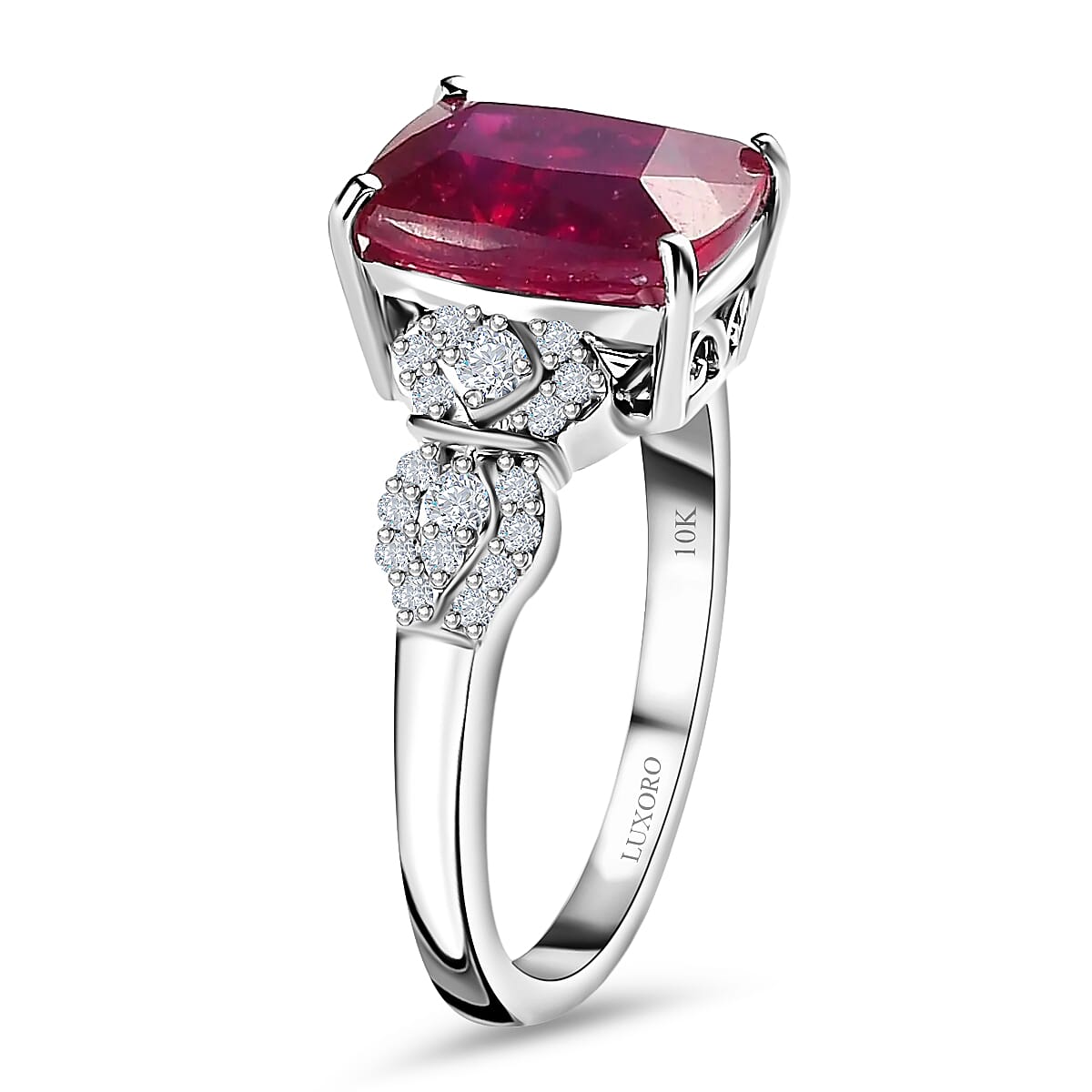 Doorbuster LUXORO 10K White Gold Premium Niassa Ruby and Diamond Ring 3.50 Grams 5.60 ctw image number 3
