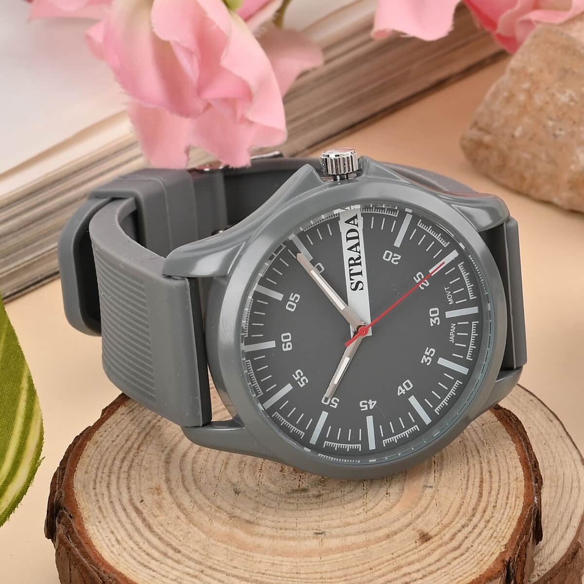 Strada Japanese Movement Watch with Gray Silicone Strap (39.87 mm) (6.25-8.50 Inches) image number 1