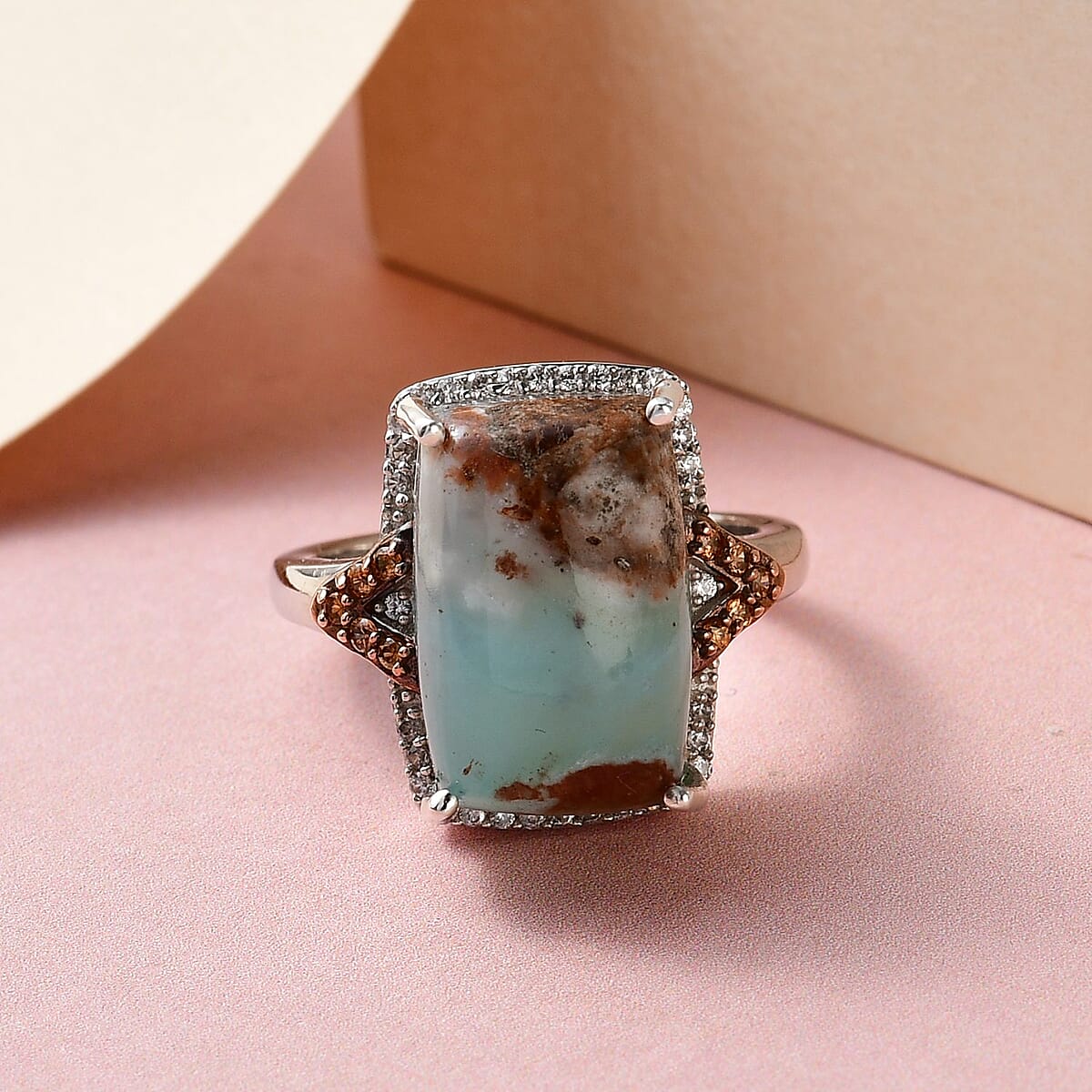 Natural Zimbaprase, Natural White Zircon and Brown Zircon Ring in Rhodium and Platinum Over Sterling Silver 8.94 ctw image number 1