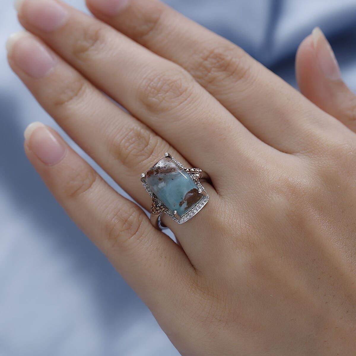 Natural Zimbaprase, Natural White Zircon and Brown Zircon Ring in Rhodium and Platinum Over Sterling Silver 8.94 ctw image number 2