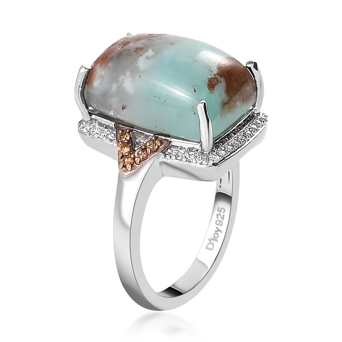 Natural Zimbaprase, Natural White Zircon and Brown Zircon Ring in Rhodium and Platinum Over Sterling Silver 8.94 ctw image number 3