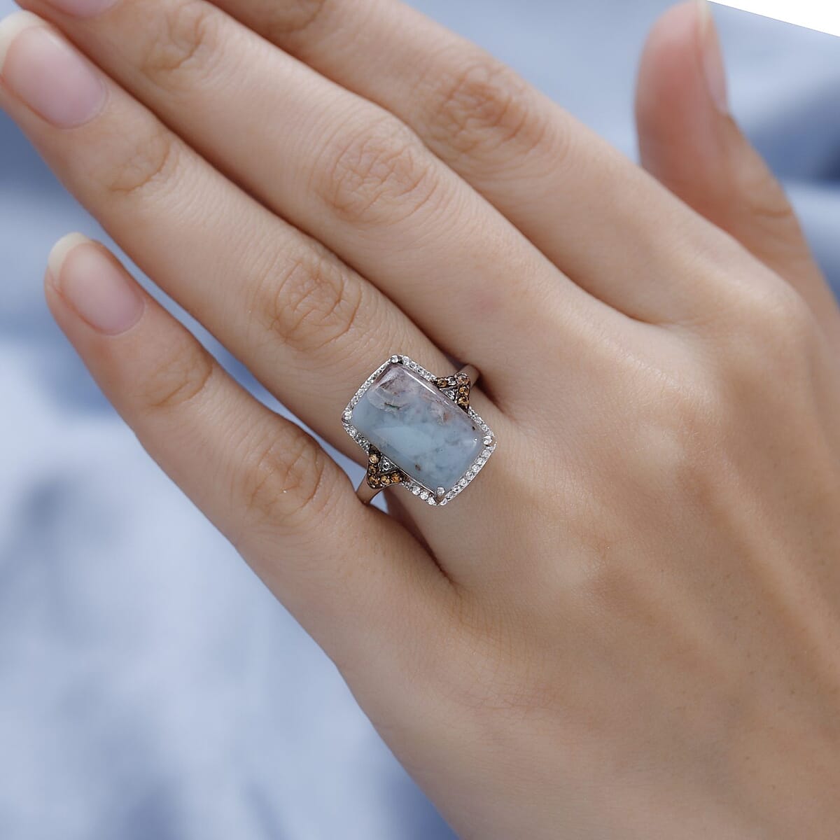 Natural Zimbaprase, Natural White Zircon and Brown Zircon Ring in Rhodium and Platinum Over Sterling Silver (Size 7.0) 8.90 ctw image number 2