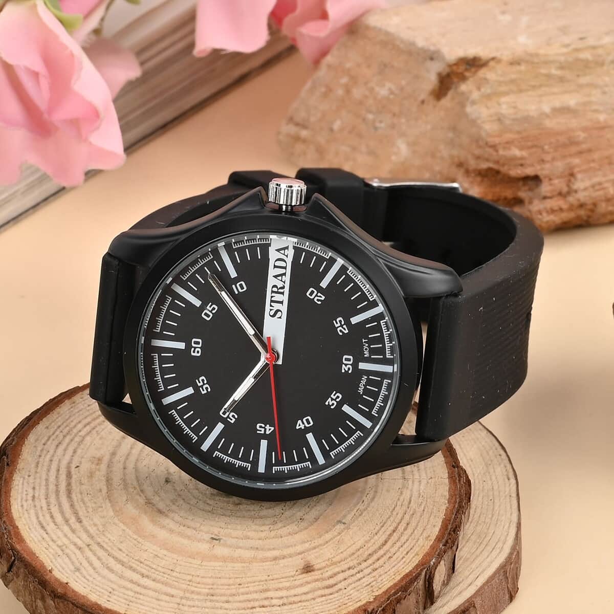 Strada Japanese Movement Watch with Black Silicone Strap (39.87 mm) (6.25-8.50 Inches) image number 1