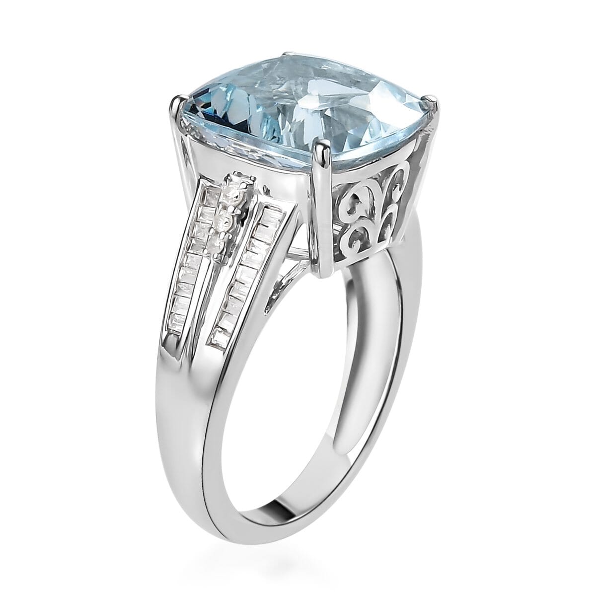 Luxoro 10K White Gold Premium Mangoro Aquamarine, Diamond (0.35 cts) Ring (Size 5.0) (4.65 g) 6.85 ctw image number 3