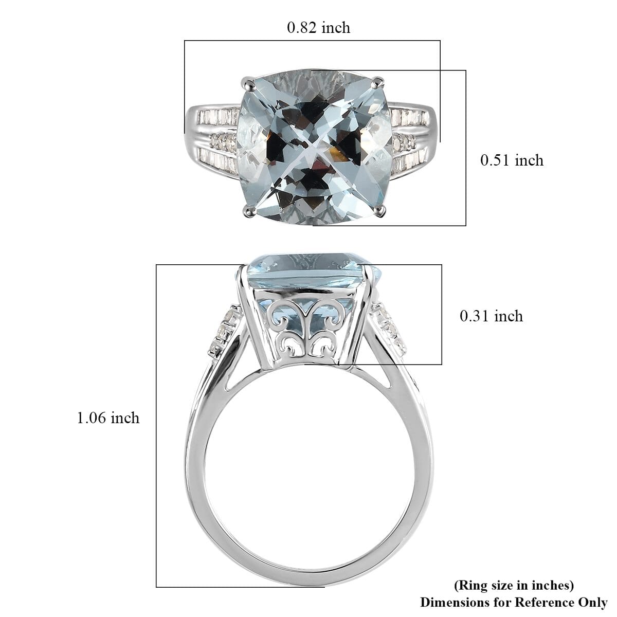 Luxoro 10K White Gold Premium Mangoro Aquamarine, Diamond (0.35 cts) Ring (Size 5.0) (4.65 g) 6.85 ctw image number 5