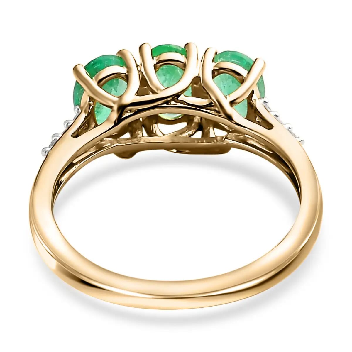 Doorbuster LUXORO 10K Yellow Gold Premium Boyaca Colombian Emerald and G-H I3 Diamond 3 Stone Ring 1.25 ctw image number 4