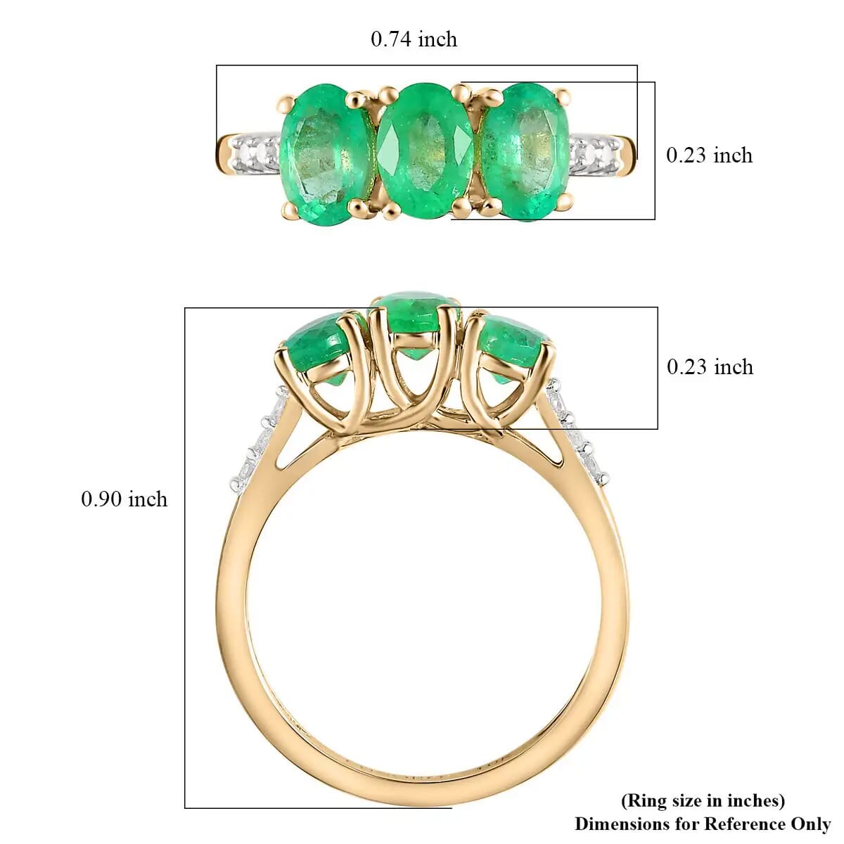 Doorbuster LUXORO 10K Yellow Gold Premium Boyaca Colombian Emerald and G-H I3 Diamond 3 Stone Ring 1.25 ctw image number 6