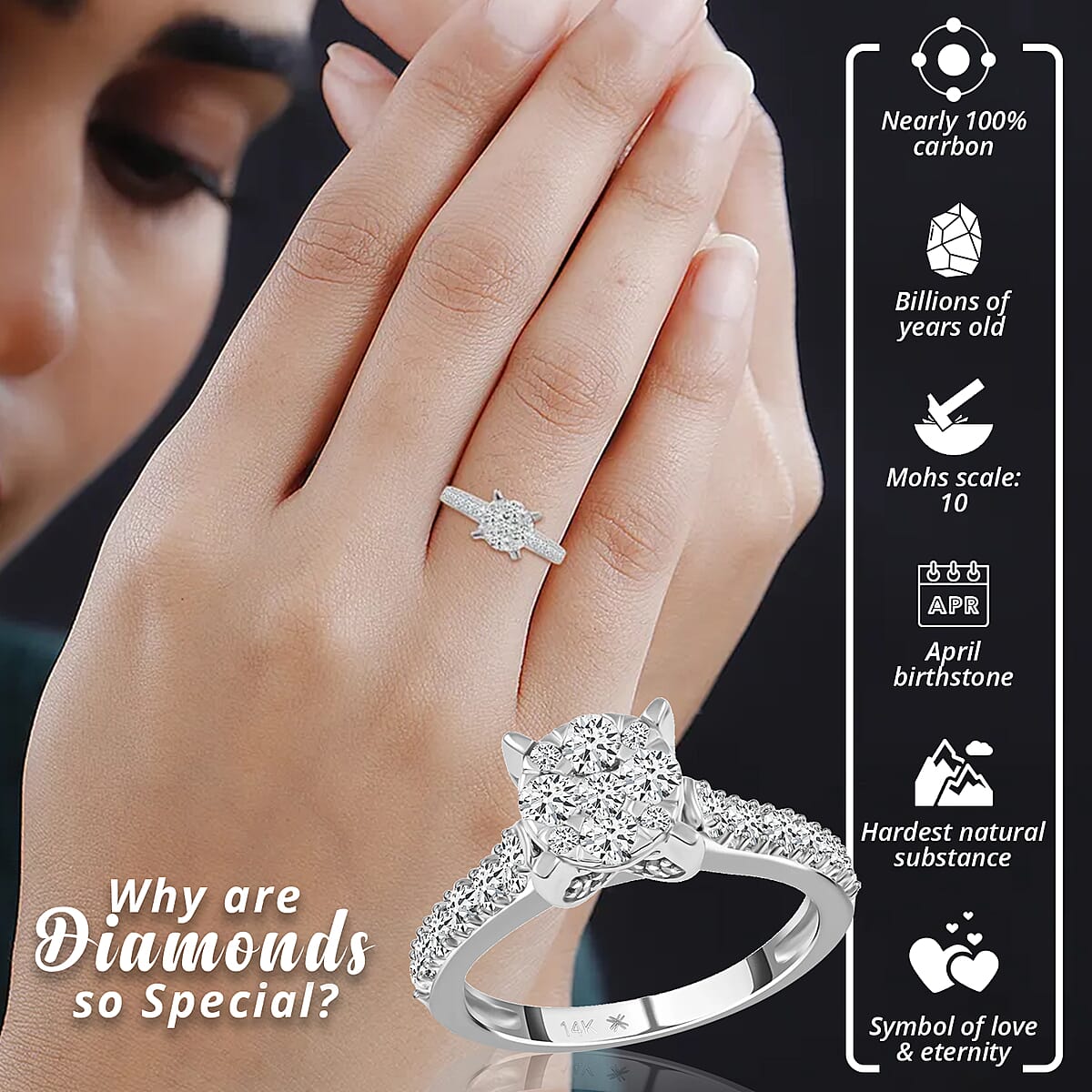 14K White Gold Snow White & Pepper Brilliant Diamond Ring (Size 7.0) 1.00 ctw image number 2