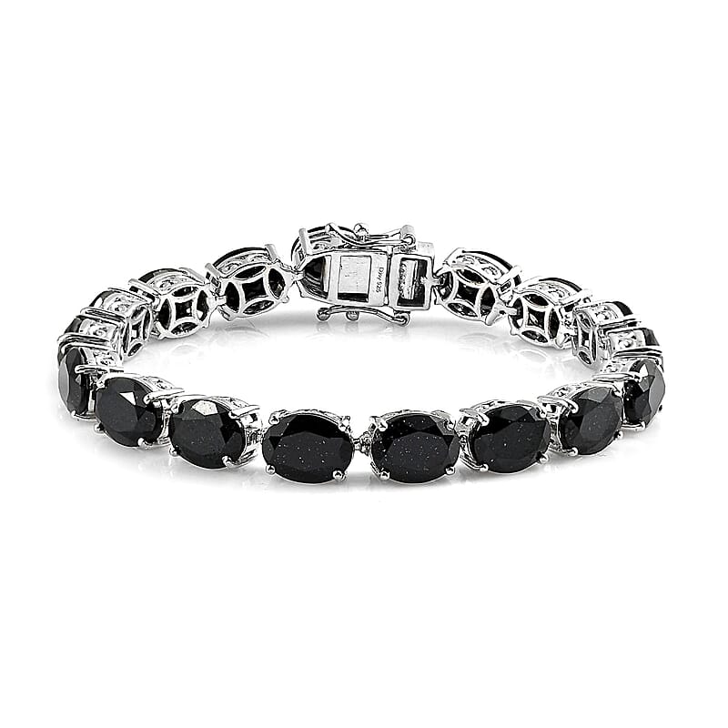 Australian Black Tourmaline Bracelet in Platinum Over Sterling Silver (6.50 In) 30.50 ctw