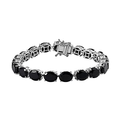 Australian Black Tourmaline Tennis Bracelet in Platinum Over Sterling Silver (7.25 In) 46.00 ctw