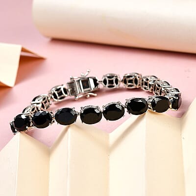 Australian Black Tourmaline Tennis Bracelet in Platinum Over Sterling Silver (7.25 In) 46.00 ctw