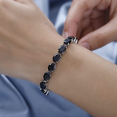 Australian Black Tourmaline Tennis Bracelet in Platinum Over Sterling Silver (7.25 In) 46.00 ctw