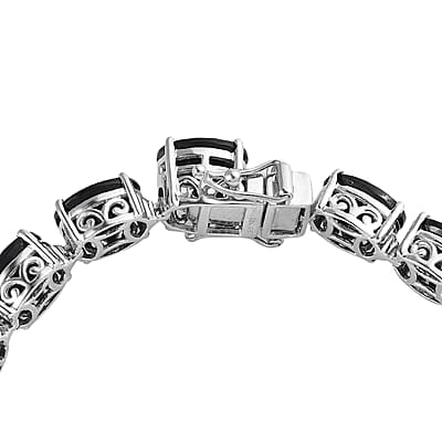 Australian Black Tourmaline Tennis Bracelet in Platinum Over Sterling Silver (7.25 In) 46.00 ctw