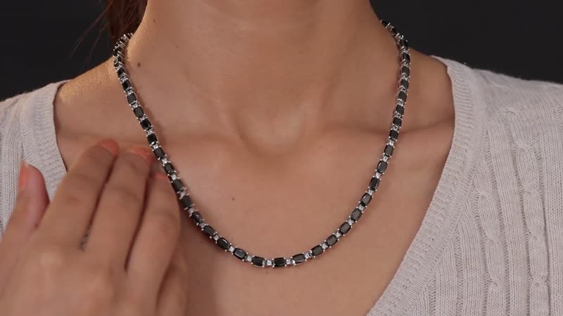 Elite Shungite and White Zircon Necklace 18 Inches in Platinum Over Sterling Silver 22.90 ctw