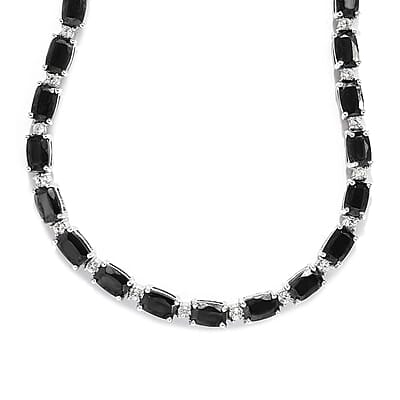 Elite Shungite and White Zircon Necklace 18 Inches in Platinum Over Sterling Silver 22.90 ctw