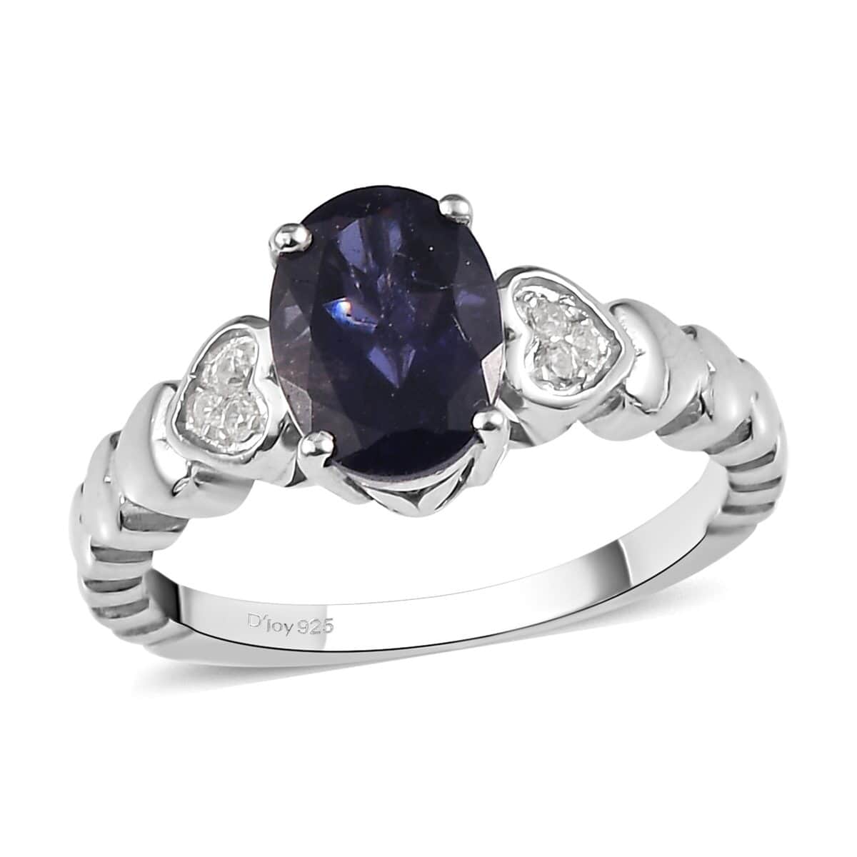 Catalina Iolite and Natural White Zircon Ring in Platinum Over Sterling Silver 1.70 ctw image number 0