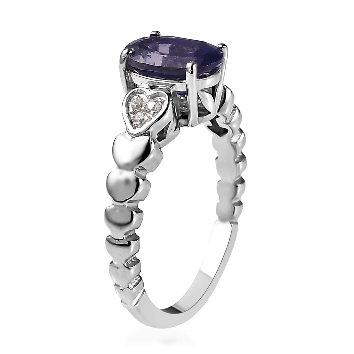 Catalina Iolite and Natural White Zircon Ring in Platinum Over Sterling Silver 1.70 ctw image number 3