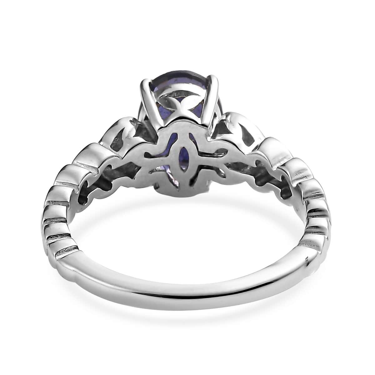 Catalina Iolite and Natural White Zircon Ring in Platinum Over Sterling Silver 1.70 ctw image number 4