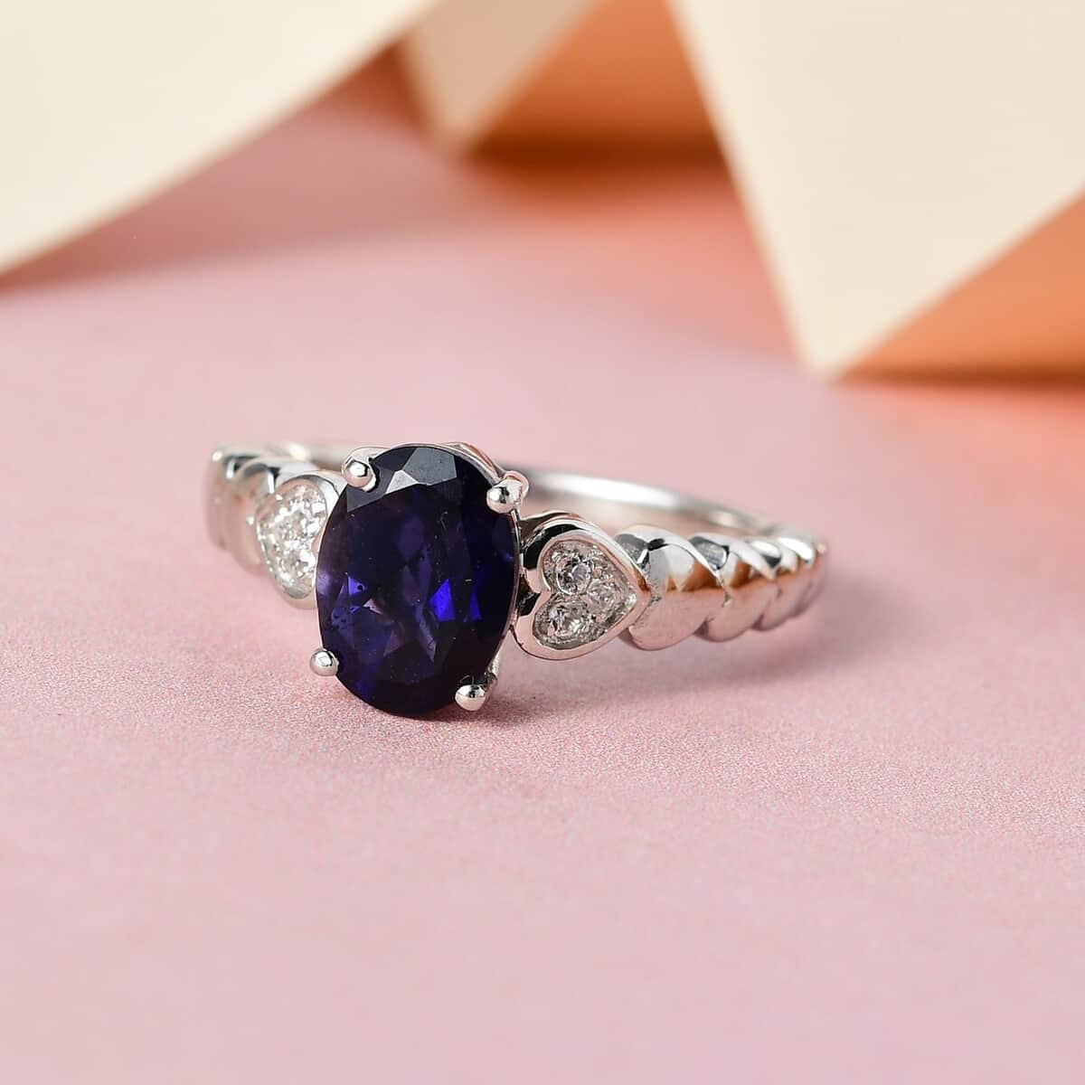 Catalina Iolite and Natural White Zircon Ring in Platinum Over Sterling Silver (Size 7.0) 1.70 ctw image number 1