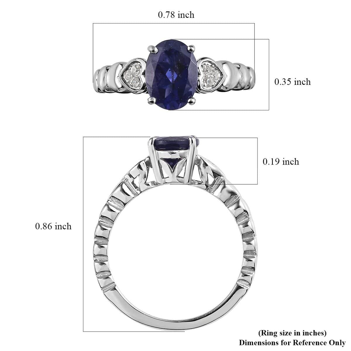 Catalina Iolite and Natural White Zircon Ring in Platinum Over Sterling Silver (Size 7.0) 1.70 ctw image number 5