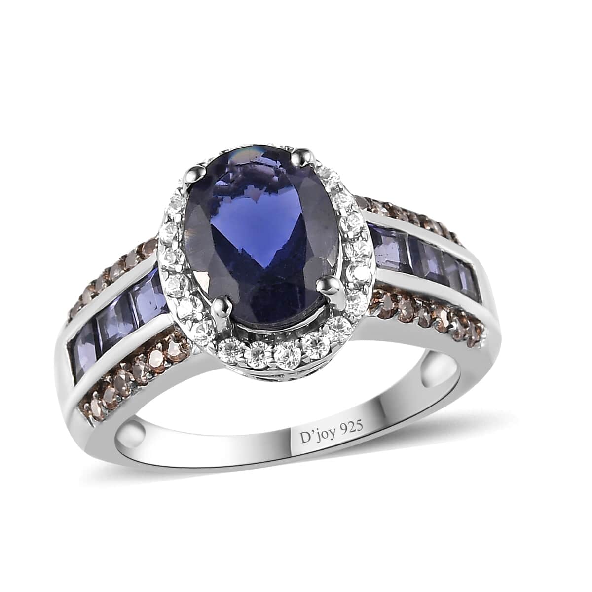 Catalina Iolite, Brown and White Zircon Ring in Platinum Over Sterling Silver 2.30 ctw image number 0