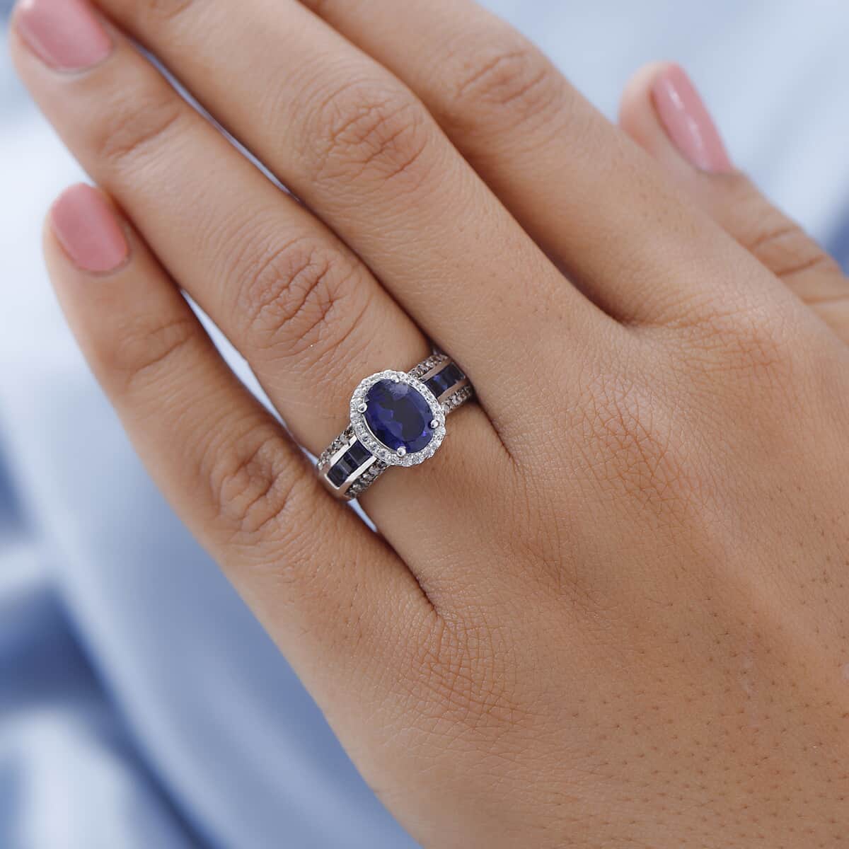 Catalina Iolite, Brown and White Zircon Ring in Platinum Over Sterling Silver 2.30 ctw image number 2