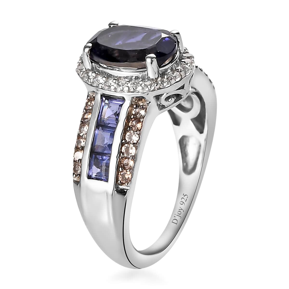 Catalina Iolite, Brown and White Zircon Ring in Platinum Over Sterling Silver 2.30 ctw image number 3